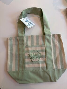 Trader Joe's Striped Mini Canvas Tote - Seafoam Green